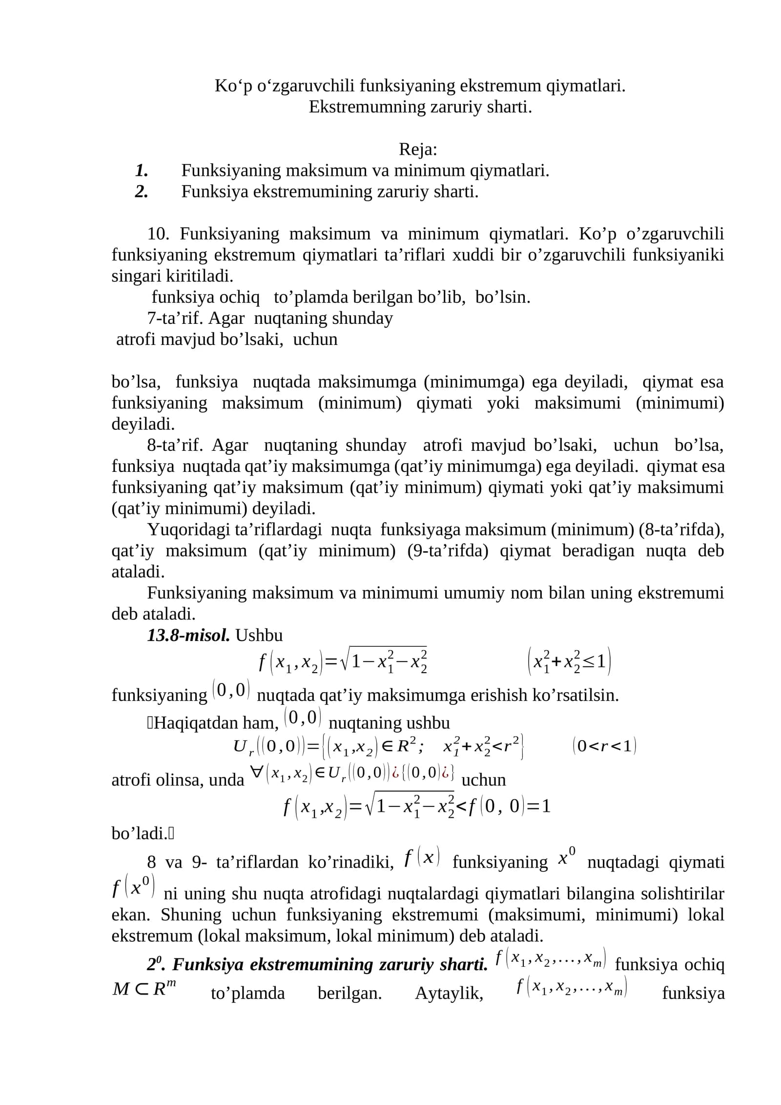 Funksiyaning maksimum va minimum qiymatlari