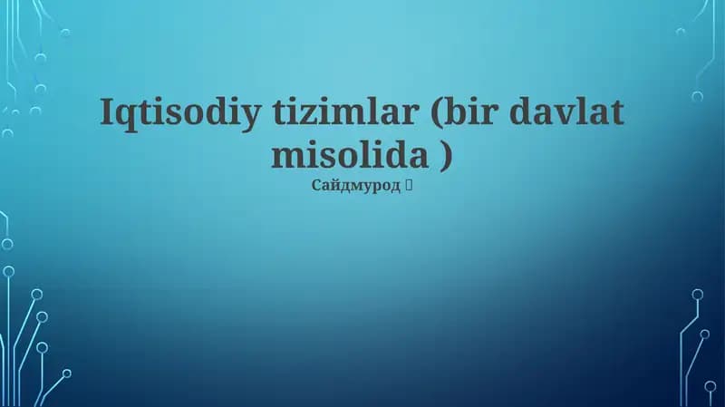 Iqtisodiy tizimlar (bir davlat misolida )