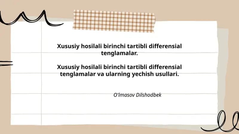 Xususiy hosilali birinchi tartibli differensial tenglamalar