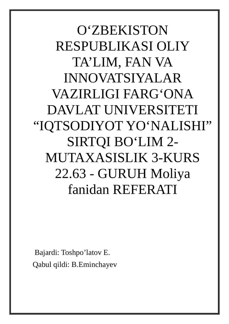 Korxonalarning moliyaviy resurslari