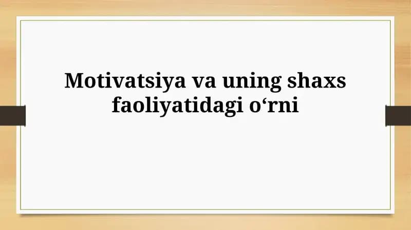 O'z-o'zini motivatsiya qilish