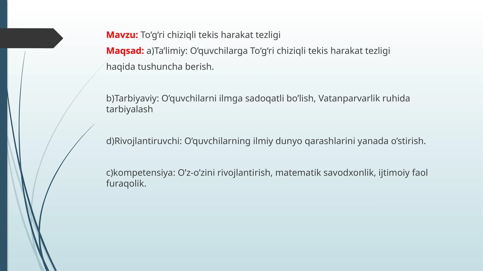 To‘g‘ri chiziqli tekisharakat tezligi