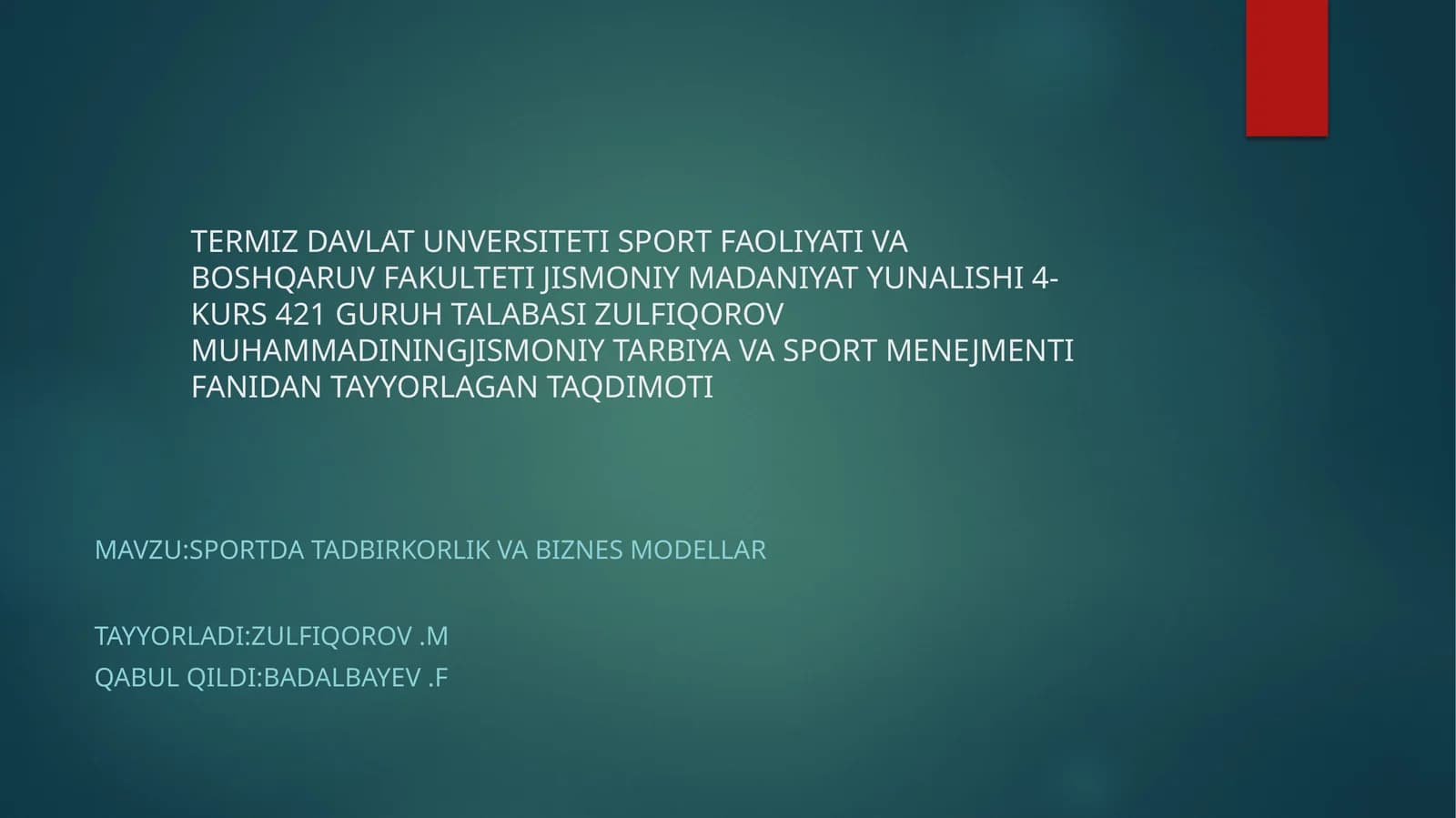 SPORT DATAD BIR QORLIK VA BIZNES MODEL