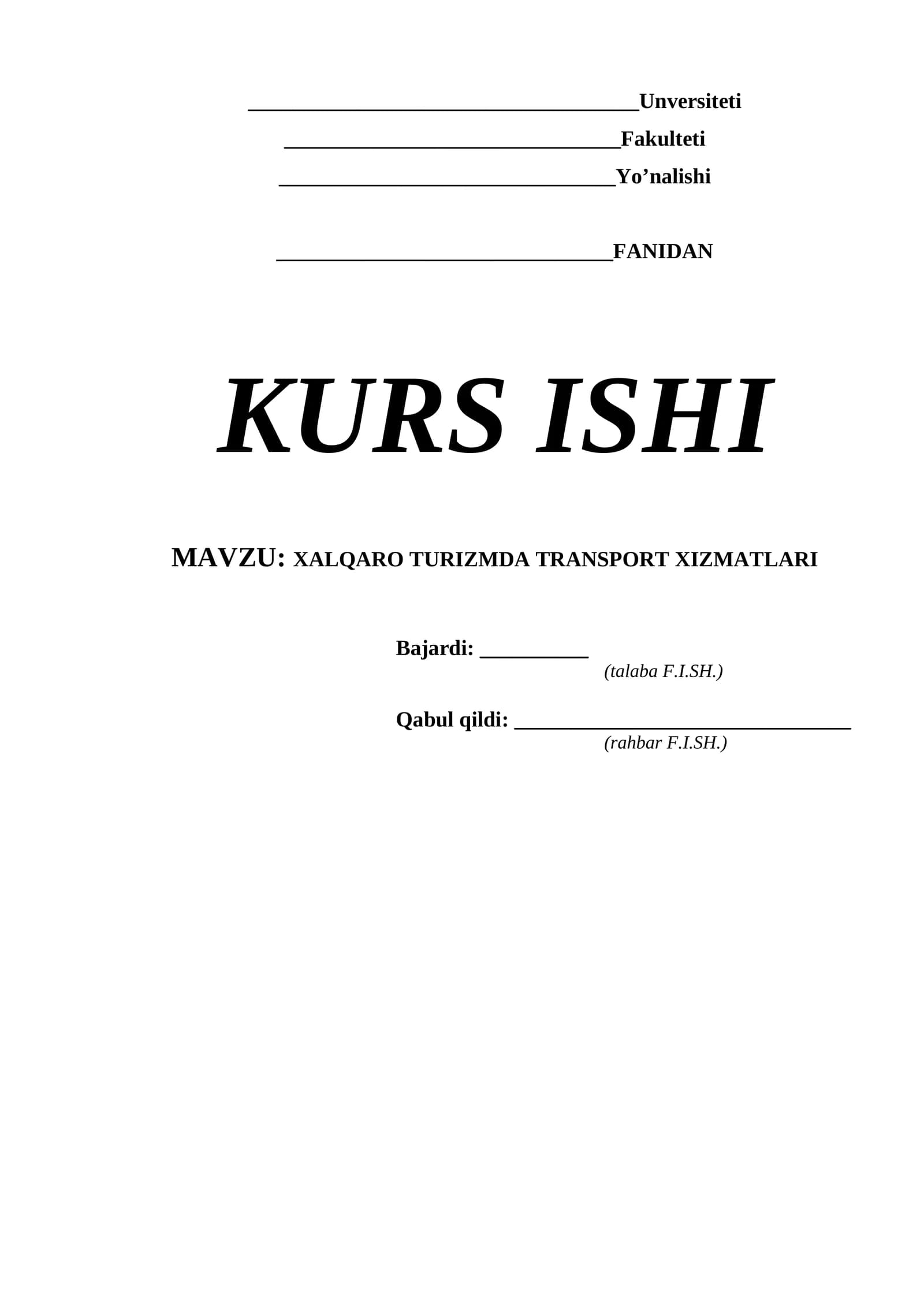 XALQARO TURIZMDA TRANSPORT XIZMATLARI