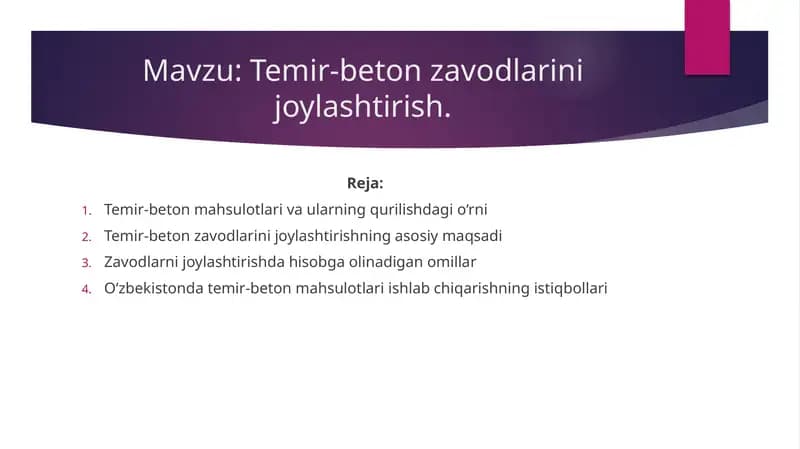 Temir-beton zavodlarini joylashtirish