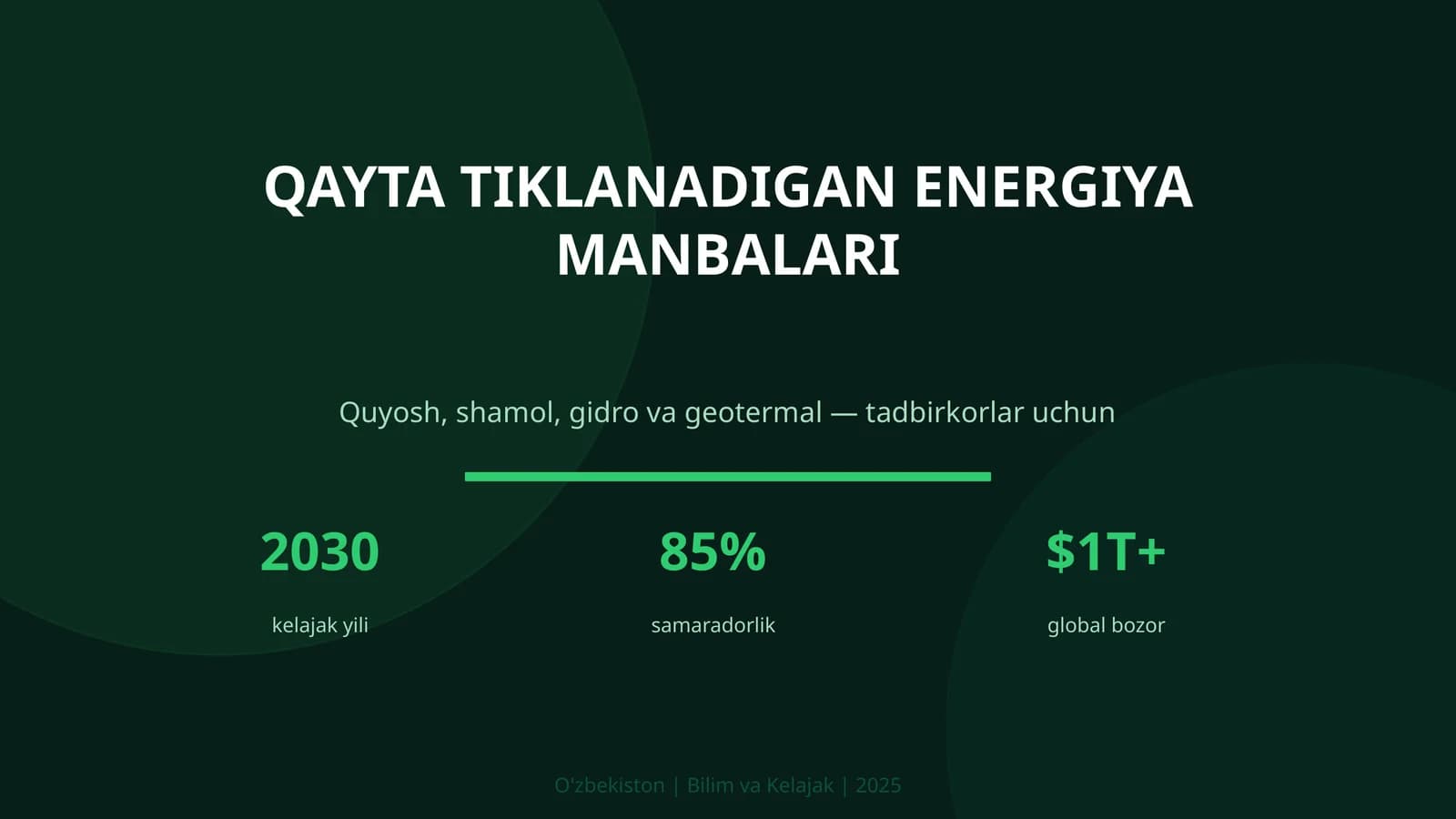 QAYTA TIKLANADIGAN ENERGIYA MANBALARI