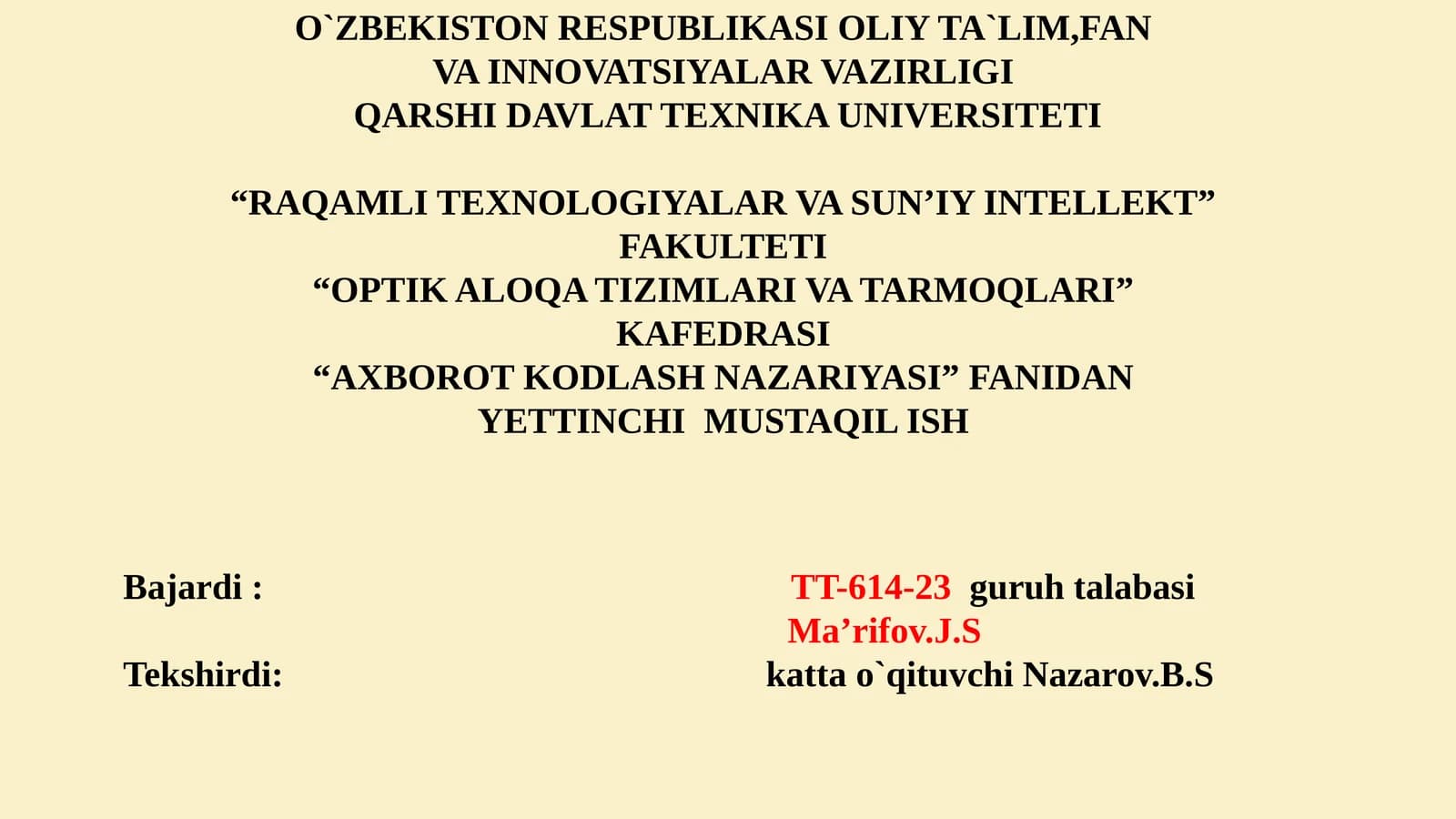 AXBOROT KODLASH NAZARIYASI