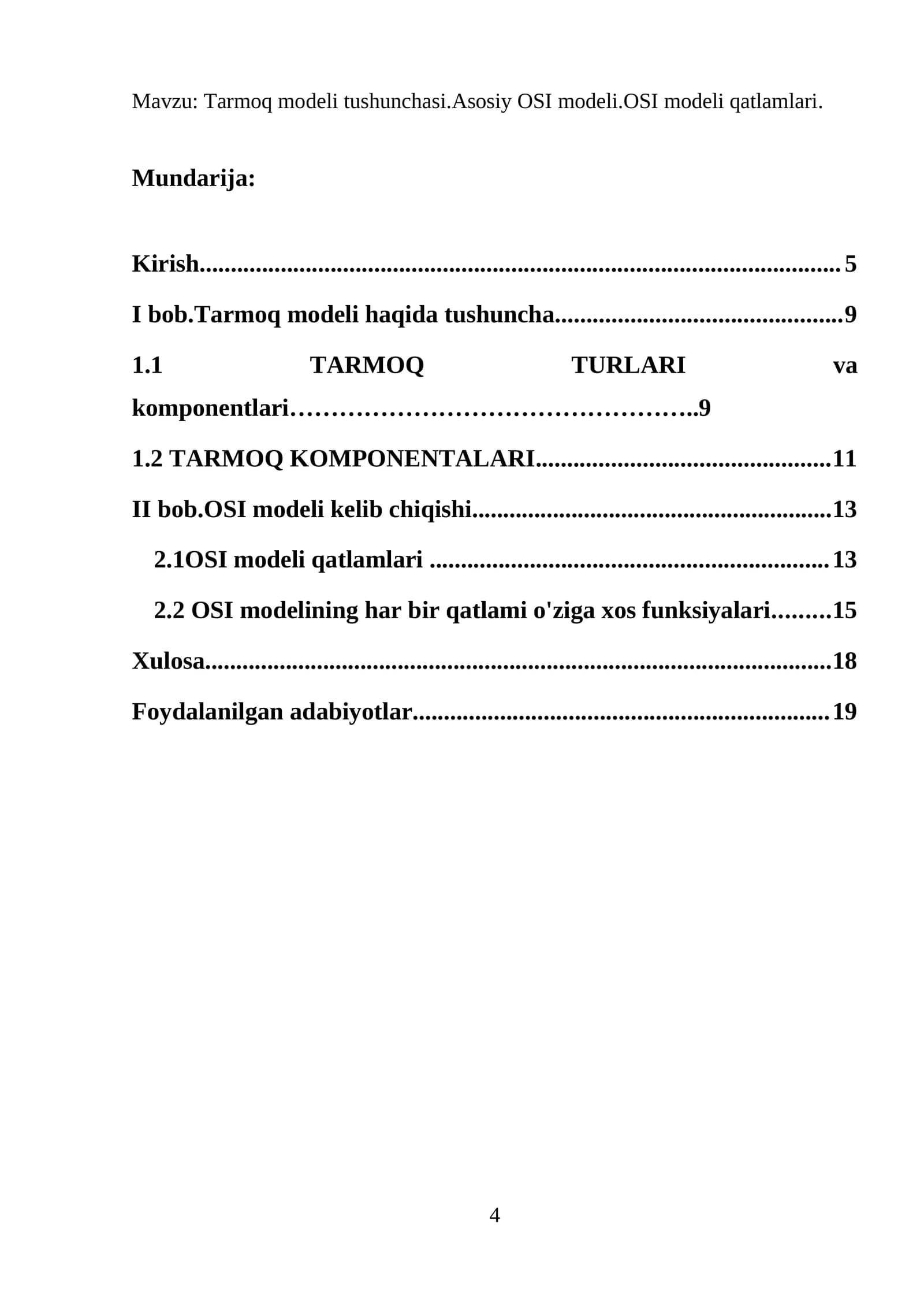 Tarmoq modeli tushunchasi