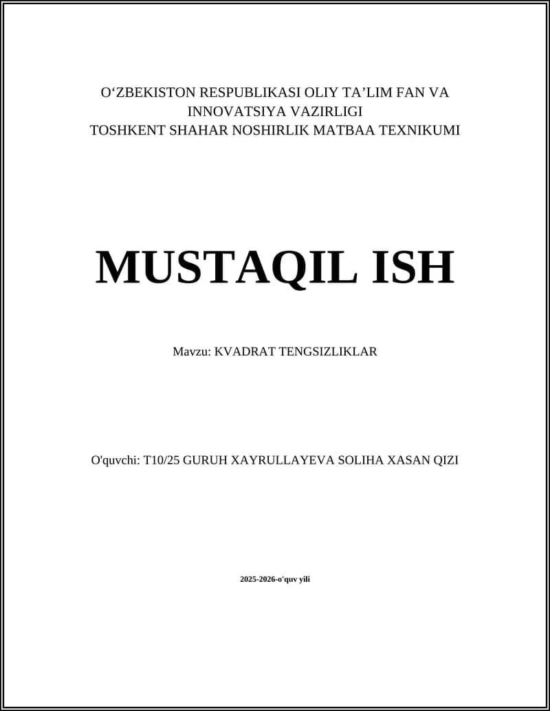 KVADRAT TENGSIZLIKLAR