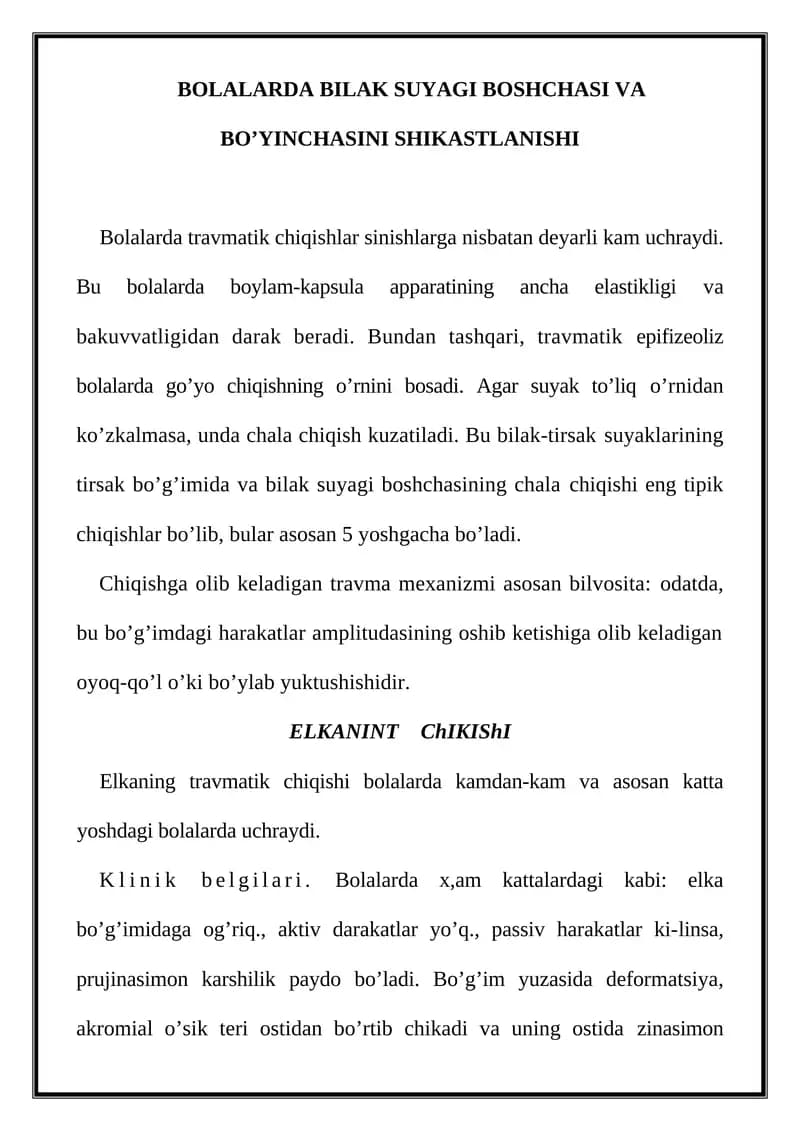 Chikxan suyakni o’rniga solish