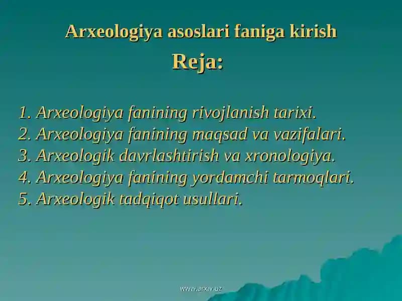 Arxeologiya asoslari faniga kirish