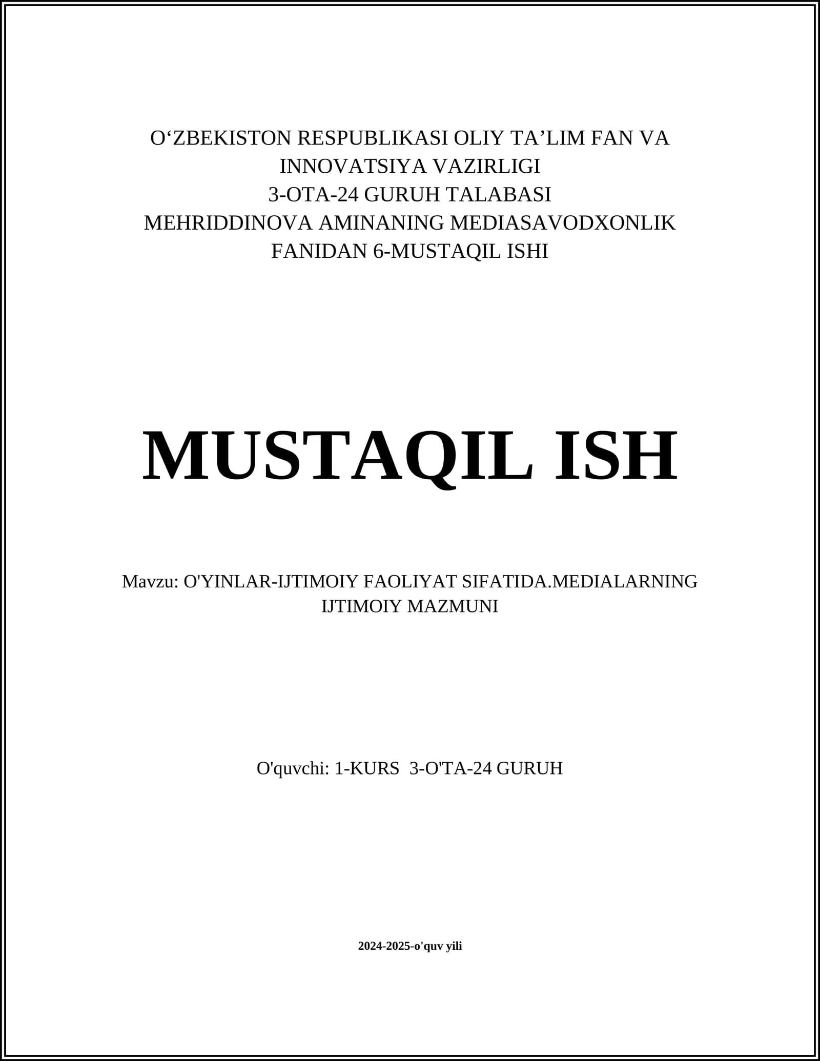 O'YINLAR-IJTIMOIY FAOLIYAT SIFATIDA