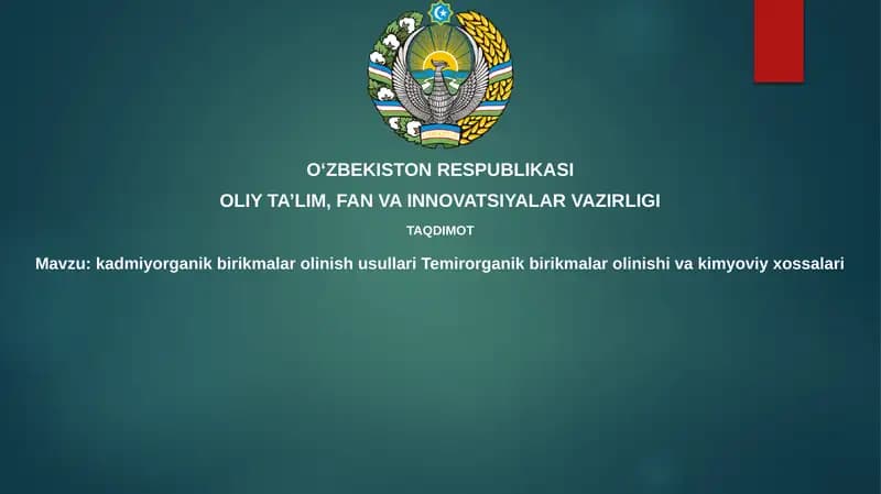 Kadmiy organik birikmalarini olish usullari