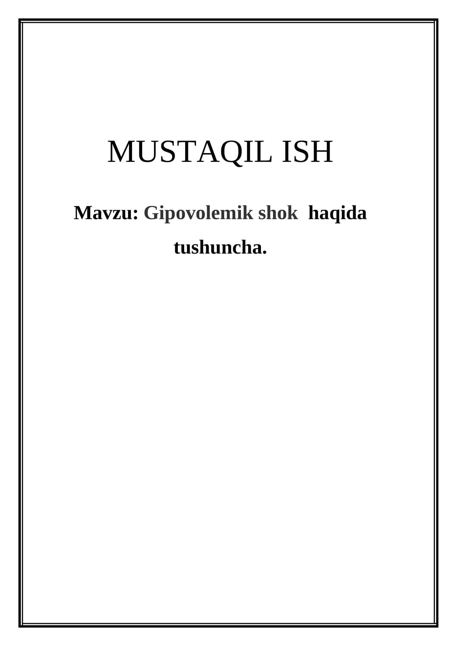 Gipovolemik shok haqida tushuncha