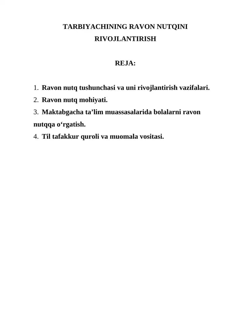 TARBIYACHINING RAVON NUTQINI RIVOJLANTIRISH