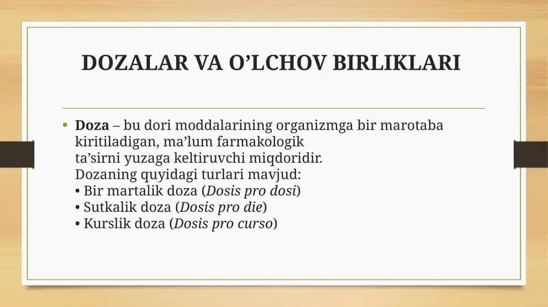 DOZALAR VA O’LCHOV BIRLIKLARI