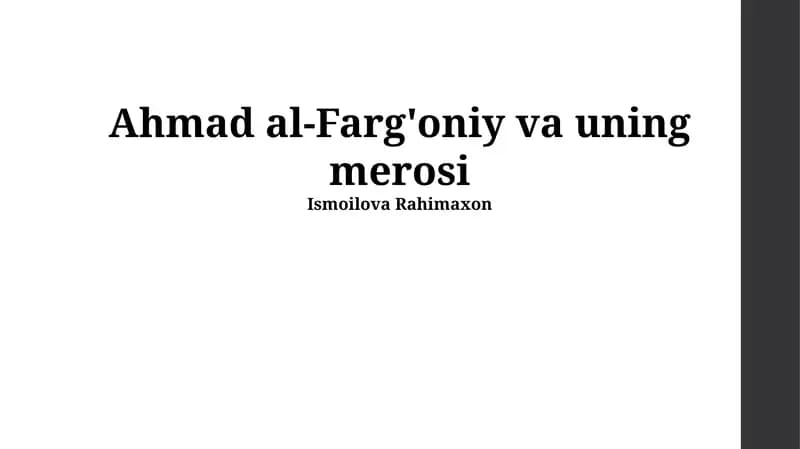 Ahmad al-Farg'oniy va uning merosi