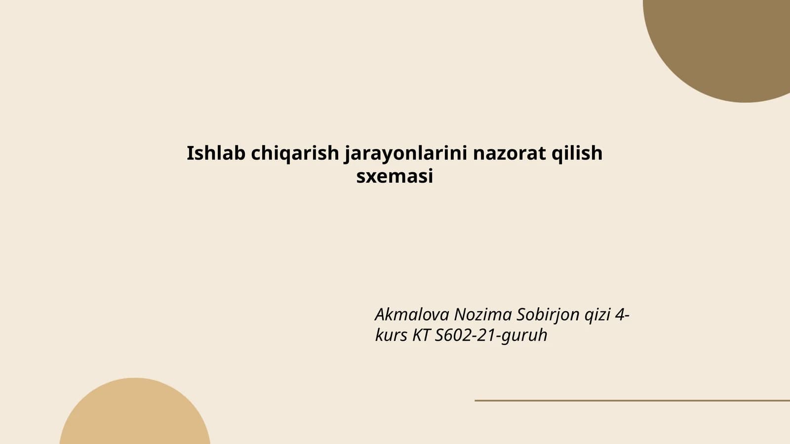 Ishlab chiqarish jarayonlarini nazorat qilish sxemasi