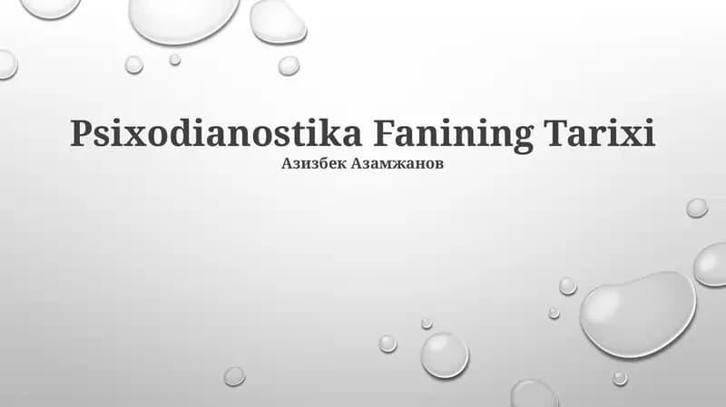 Psixodianostika Fanining Tarixi