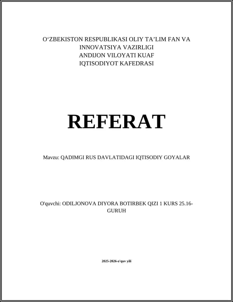 QADIMGI RUS DAVLATIDAGI IQTISODIY GOYALAR