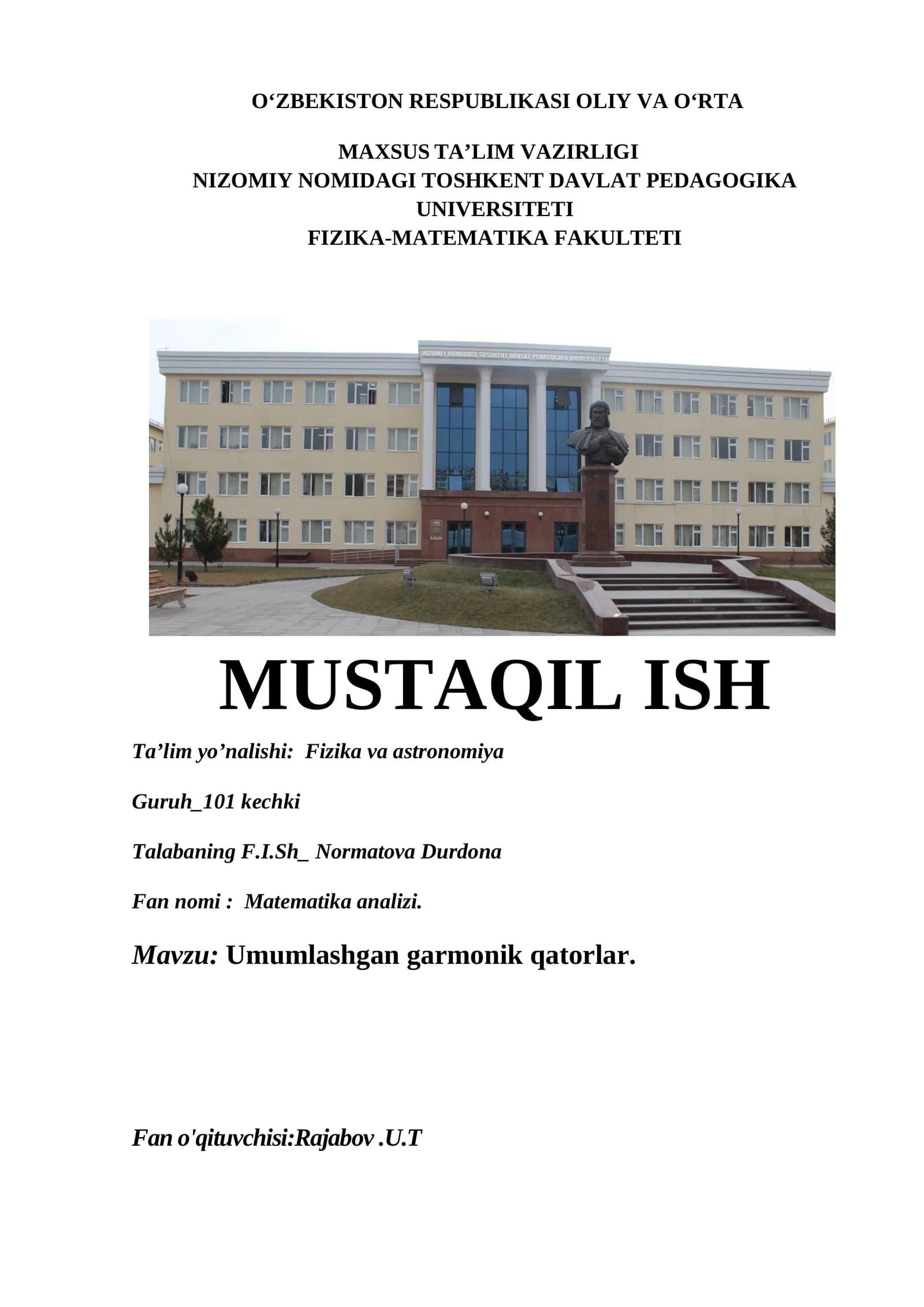 Umumlashgan garmonik qatorlar