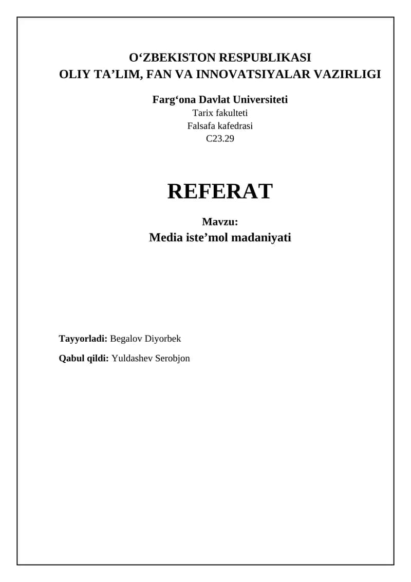 Ommaviy axborot vositalari iste'moli madaniyatiga kirish