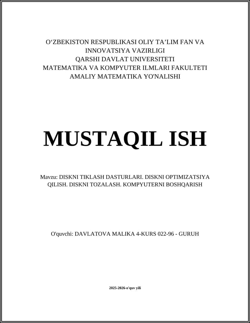 DISKNI TIKLASH DASTURLARI