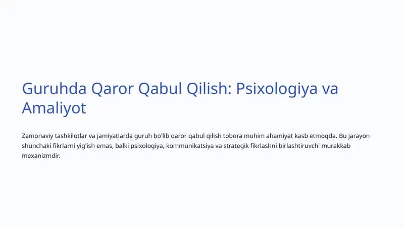 Qaror Qabul Qilish: Psixologiya va Amaliyot