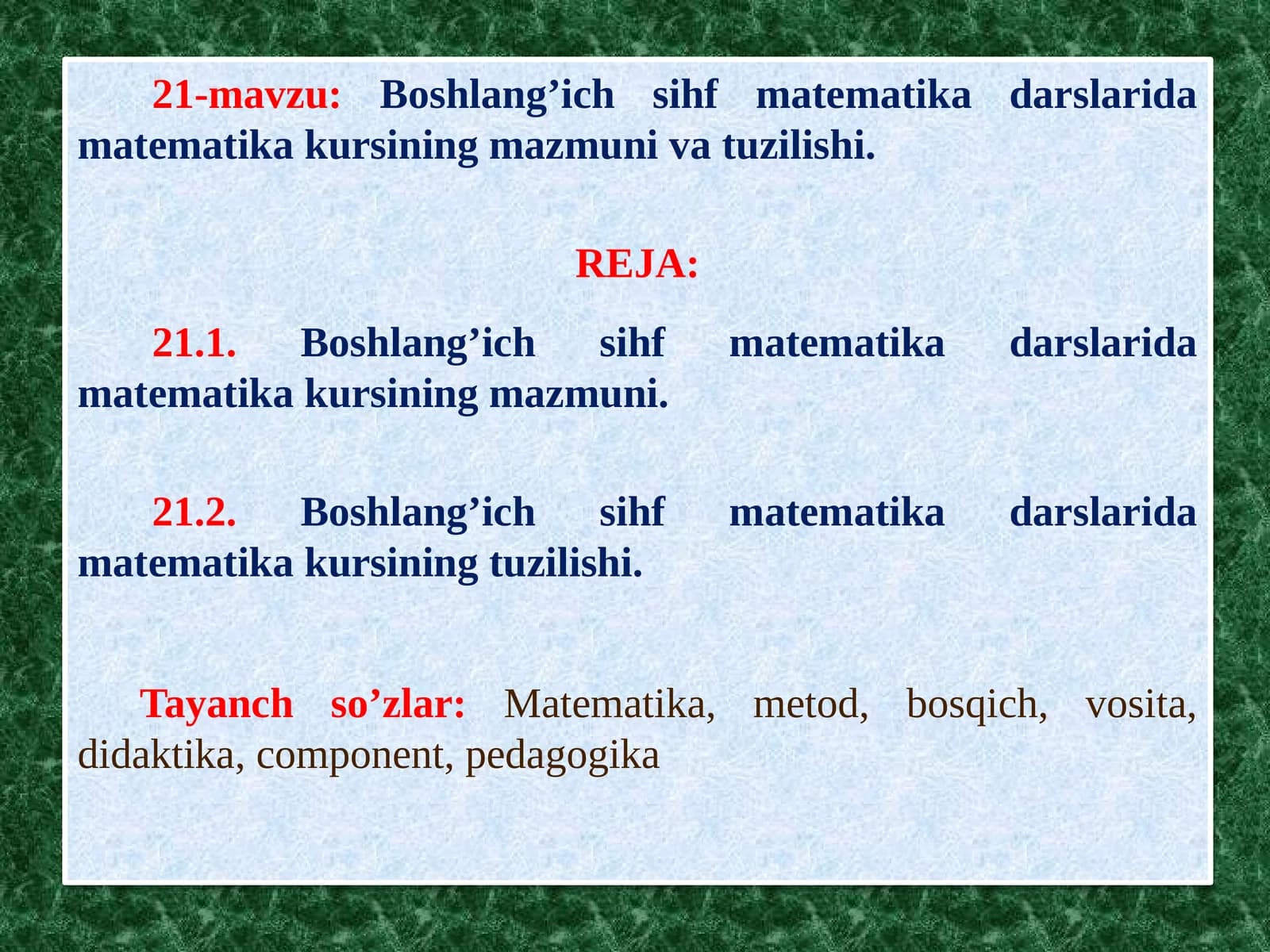 Boshlang’ich sihmatematika darslari