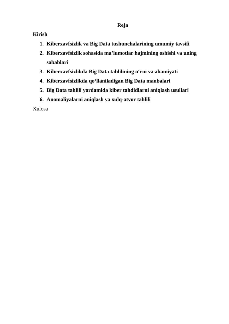Kiberxavfsizlik va Big Data Tahlili
