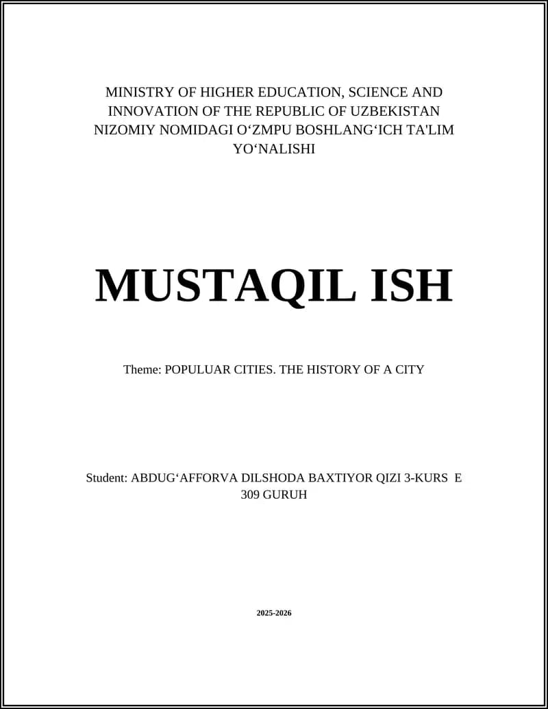 POPULUAR CITIES. THE HISTORY OF A CITY