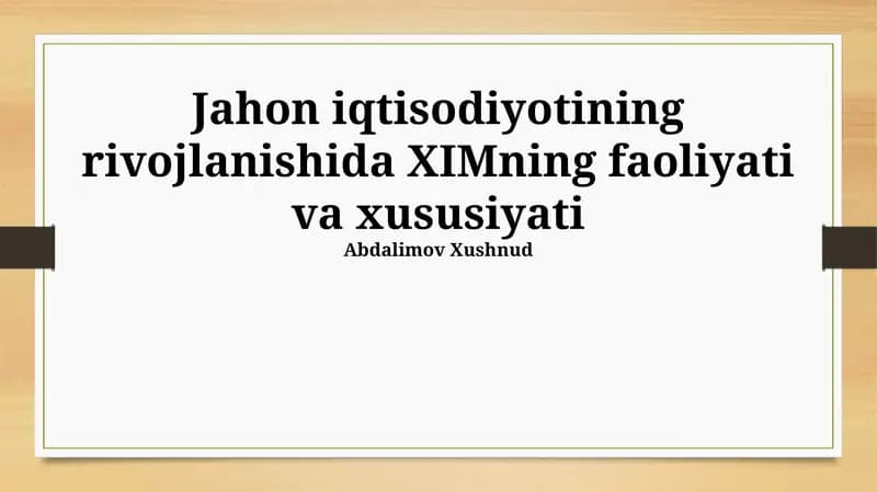 XVJ va global moliyaviy inqirozlar