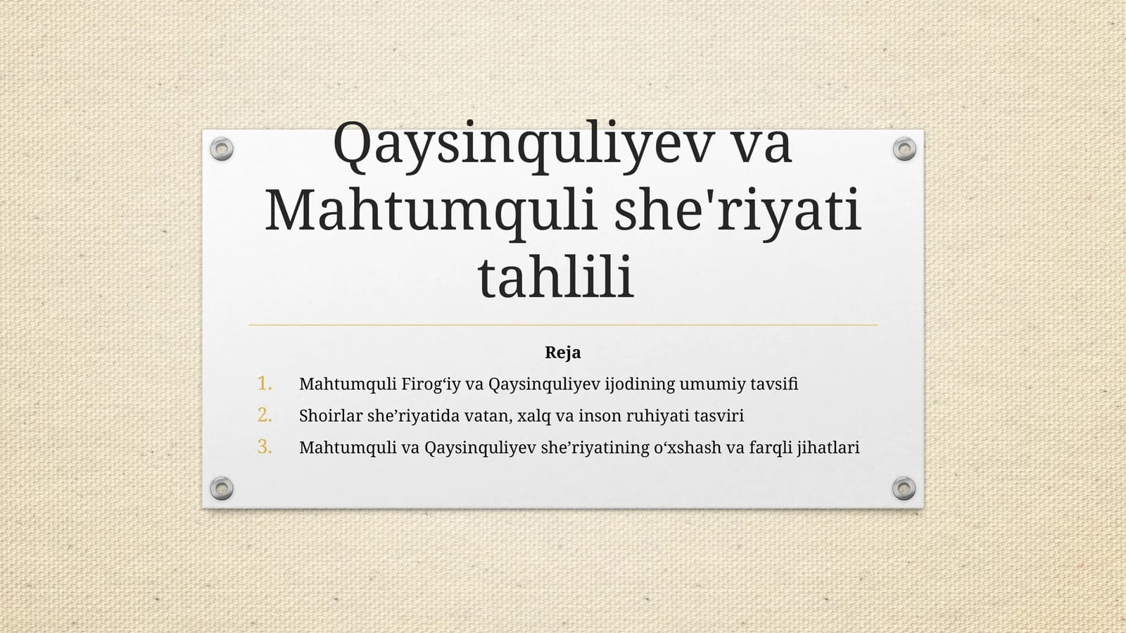 Qaysinquliyev va Mahtumquli she'riyatining tahlili