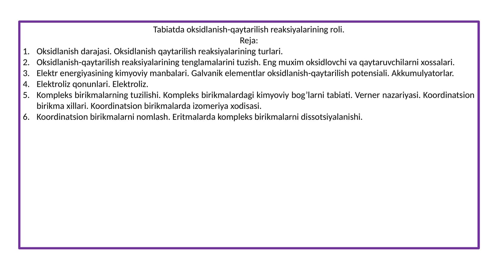 Oksidlanish-qaytarilish reaksiyalarining roli