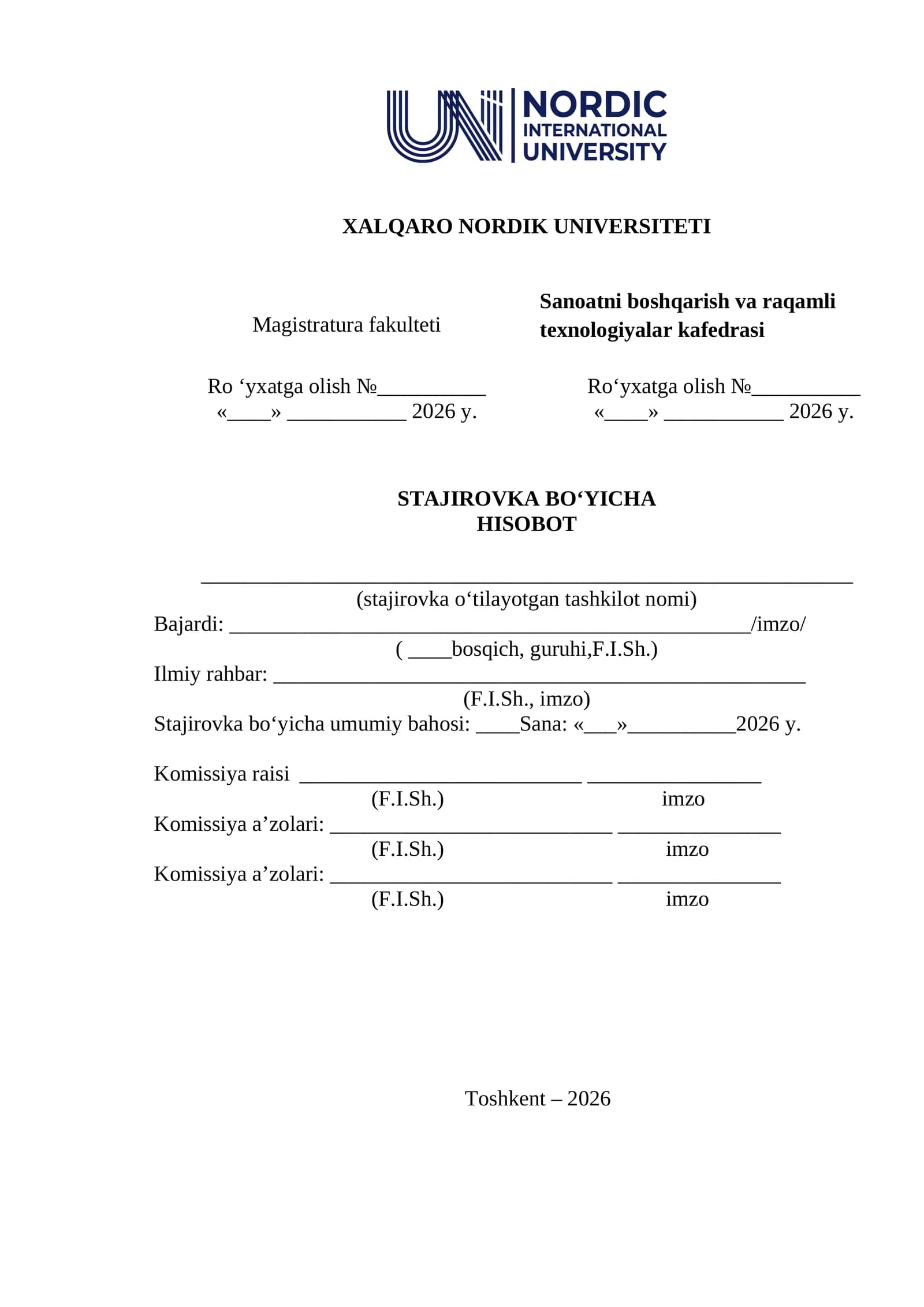 Stajirovka boʻyicha amaliyot hisoboti.