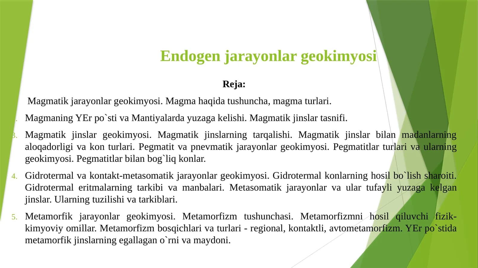 Endogеn jarayonlar gеokimyosi