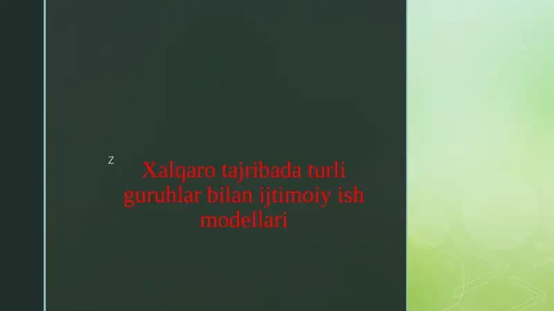 Xalqaro tajribada turli guruhlar bilan ijtimoiy ish modellari