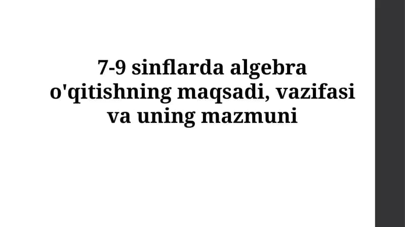 Algebraviy Fikrlashni Rivojlantirish