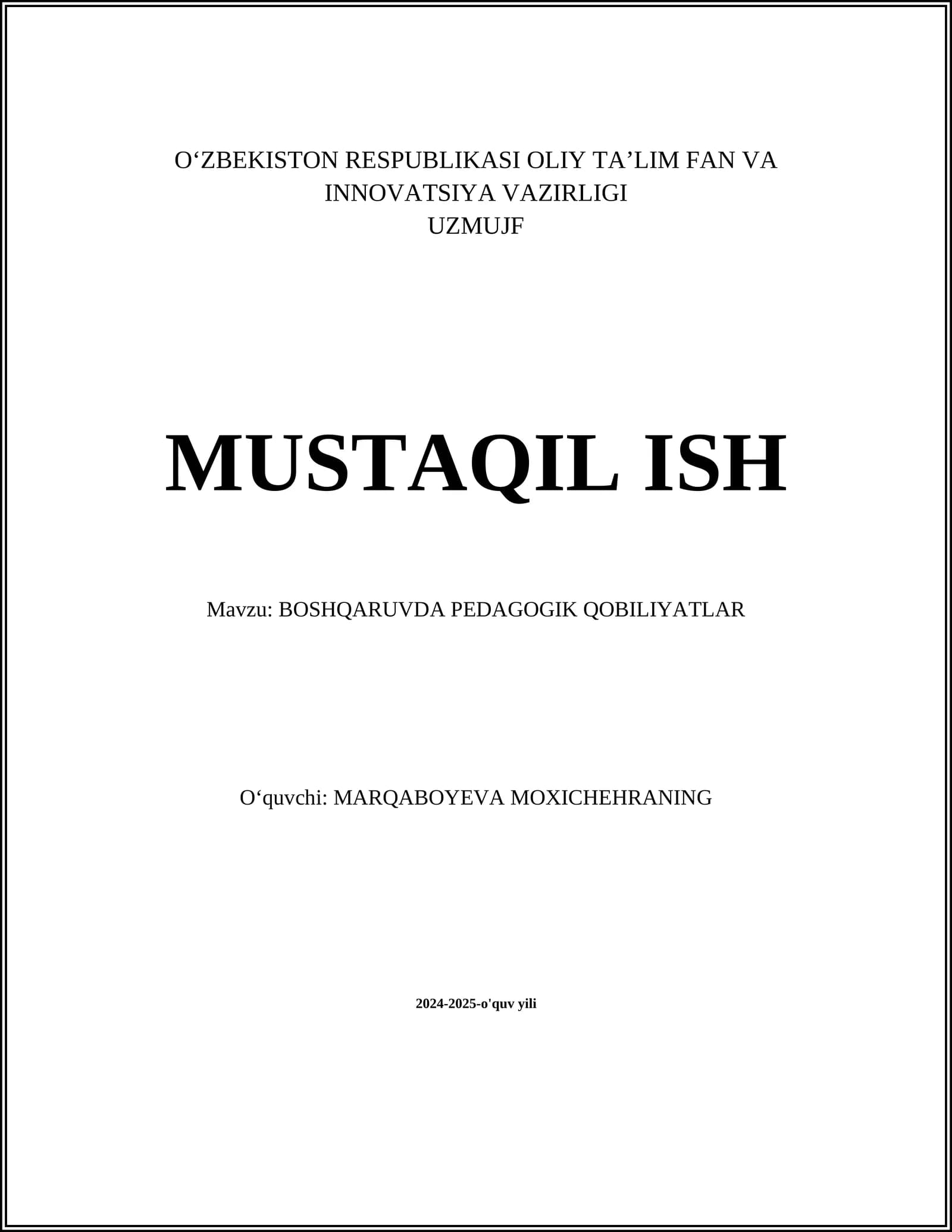 BOSHQARUVDA PEDAGOGIK QOBILIYATLAR