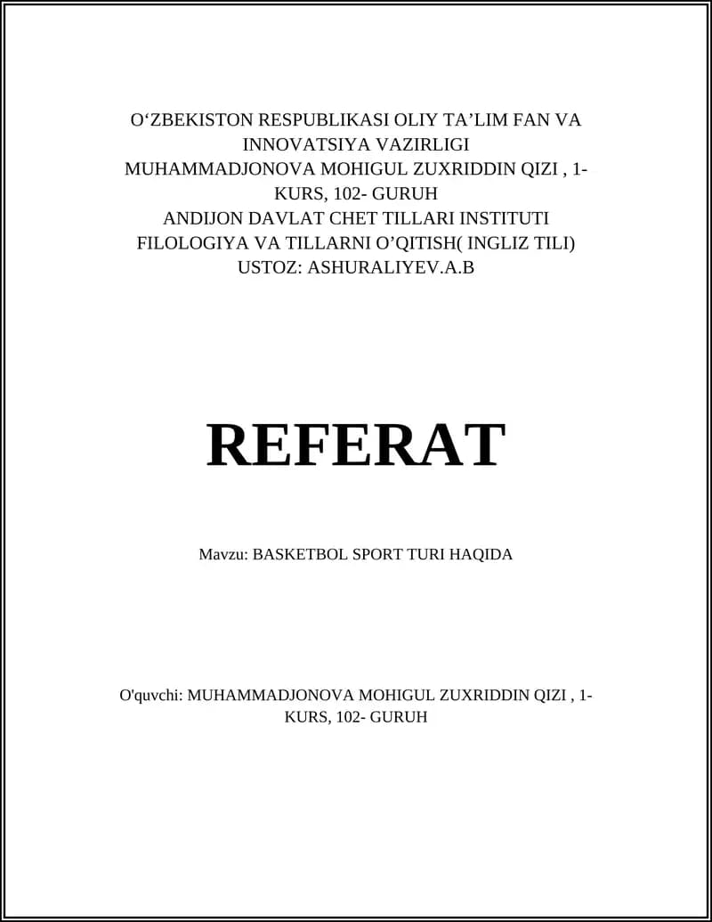 BASKETBOL SPORT TURI HAQIDA