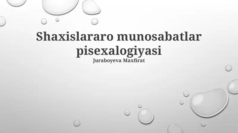 Shaxislararo munosabatlar pisexalogiyasi