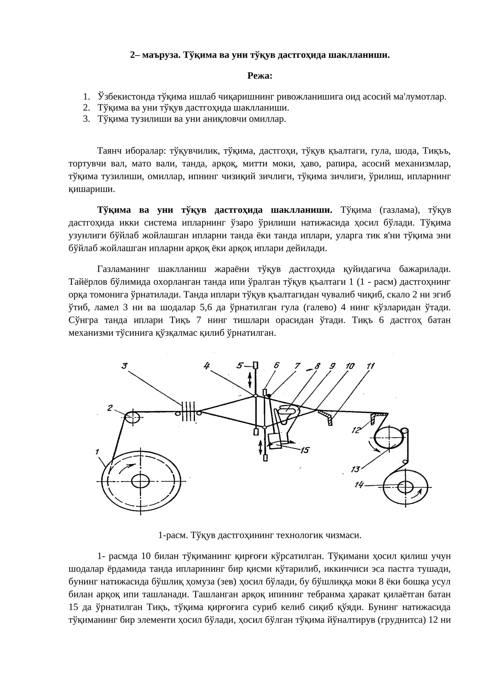 Тўқима ва уни тўқув дастгоҳида шаклланиши