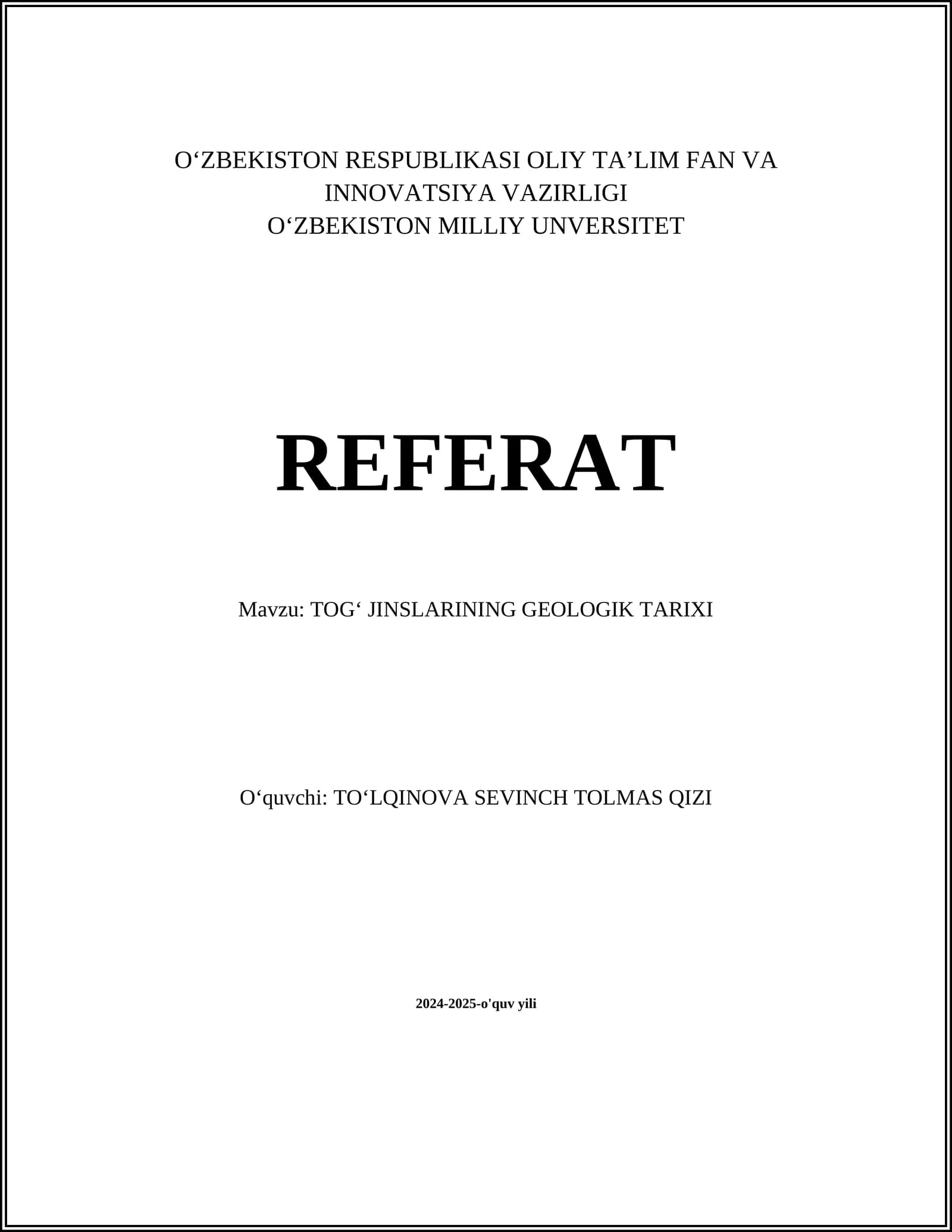 TOGʻ JINSLARINING GEOLOGIK TARIXI