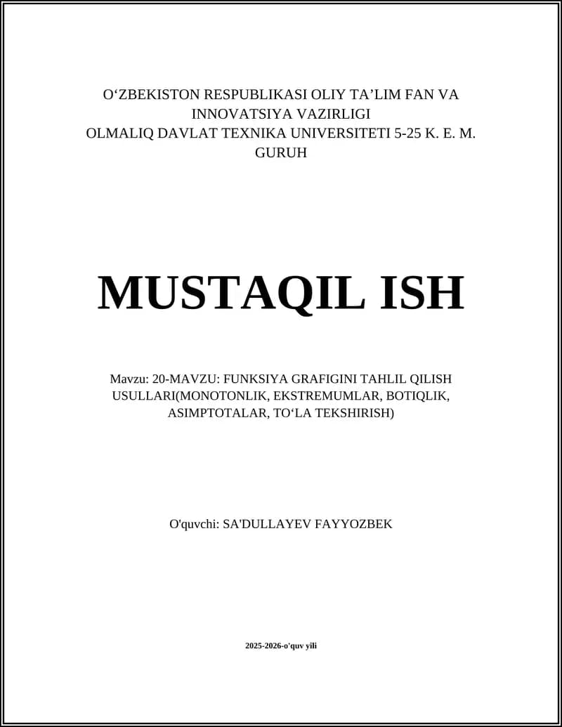 FUNKSIYA GRAFIGINI TAHLIL QILISH USULLARI