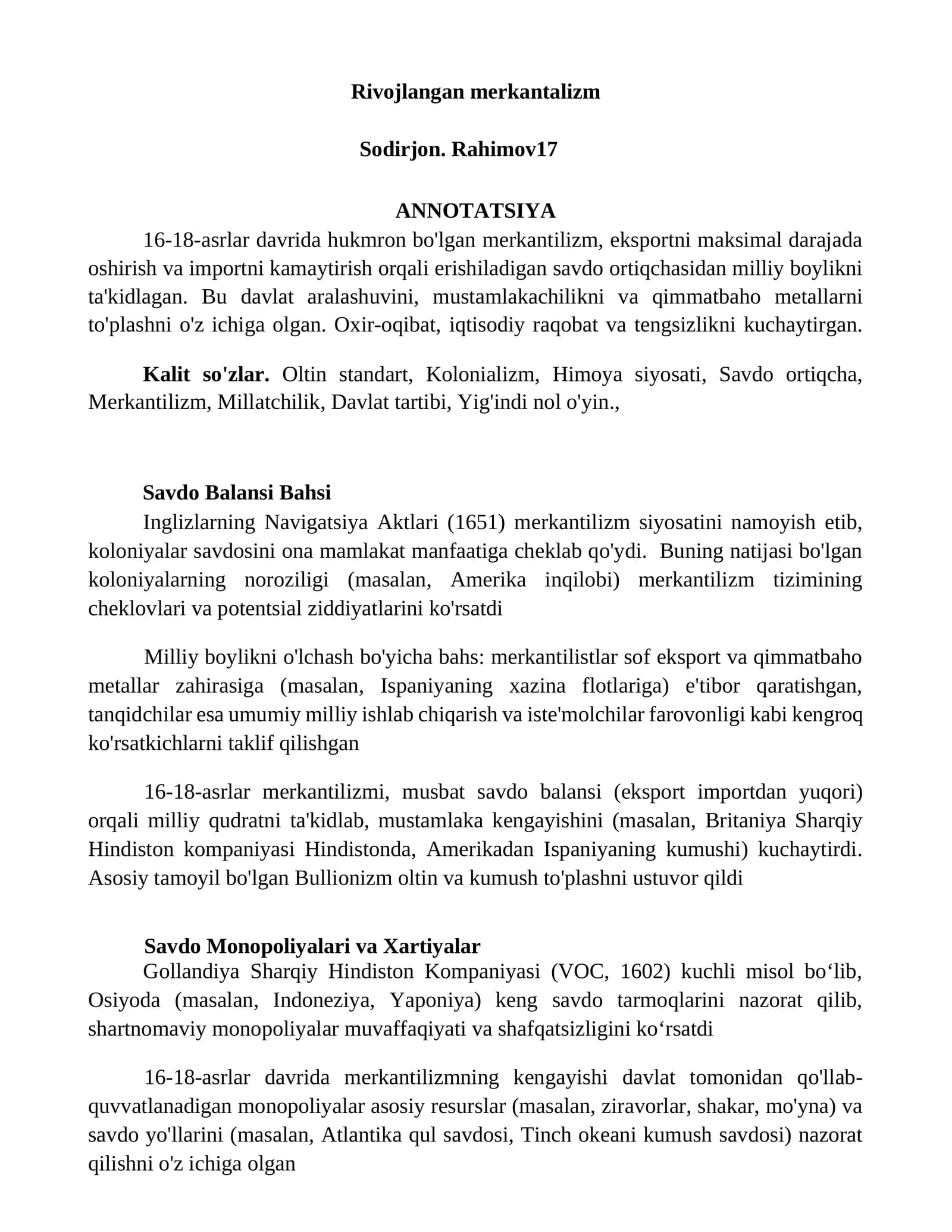 Rivojlangan merkantalizm