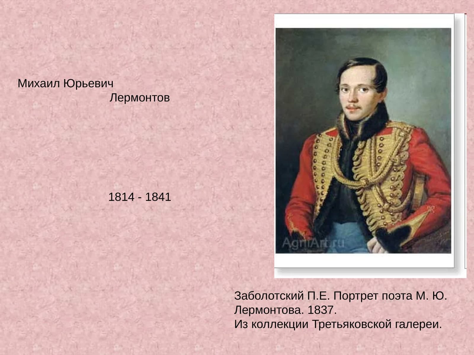 Портрет поэта М. Ю. Лермонтова