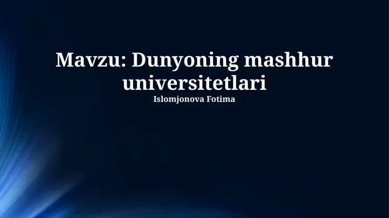 Dunyoning Mashhur Universitetlari