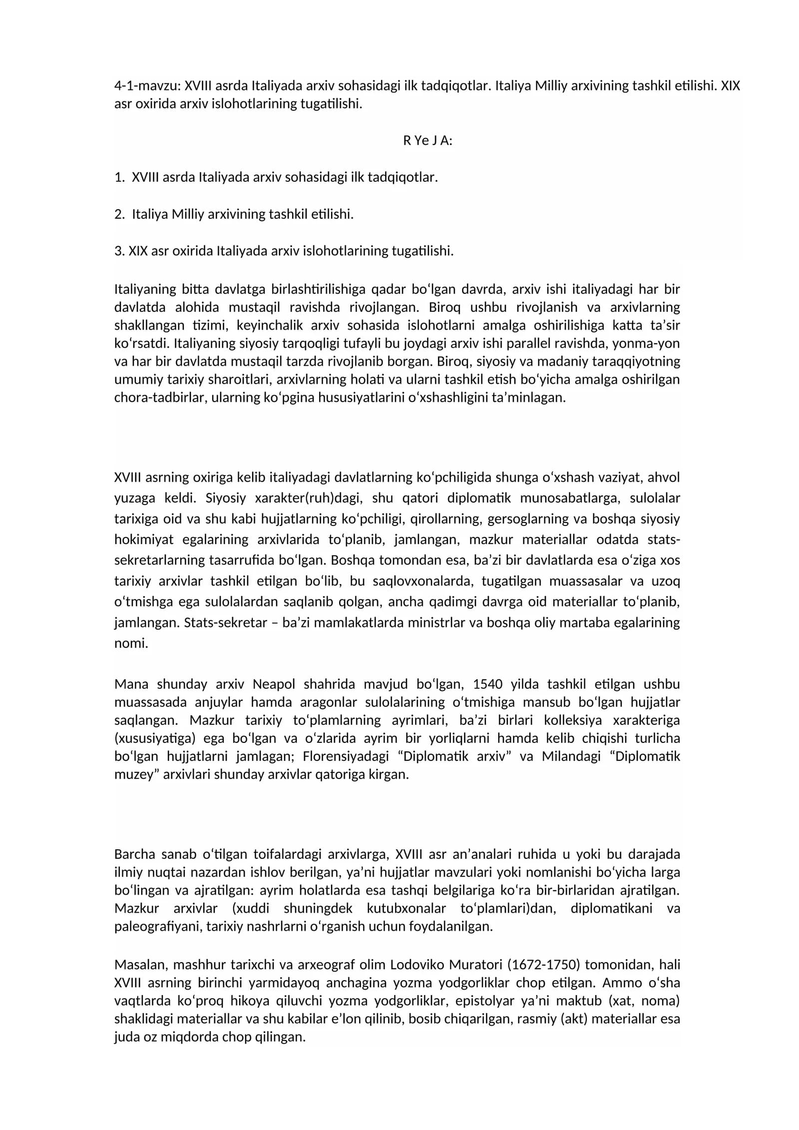 Arxiv sohasidagi tadqiqotlar Italiyada