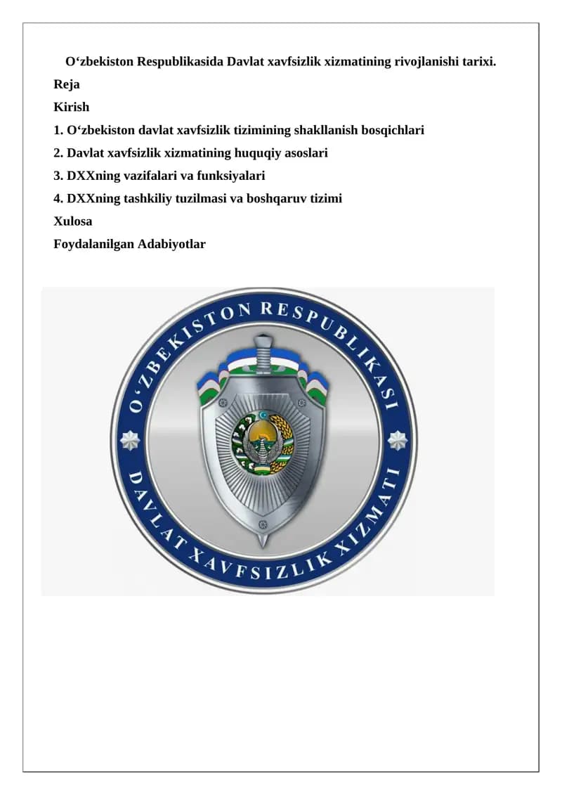 O‘zbekiston Respublikasida Davlat xavfsizlik xizmati