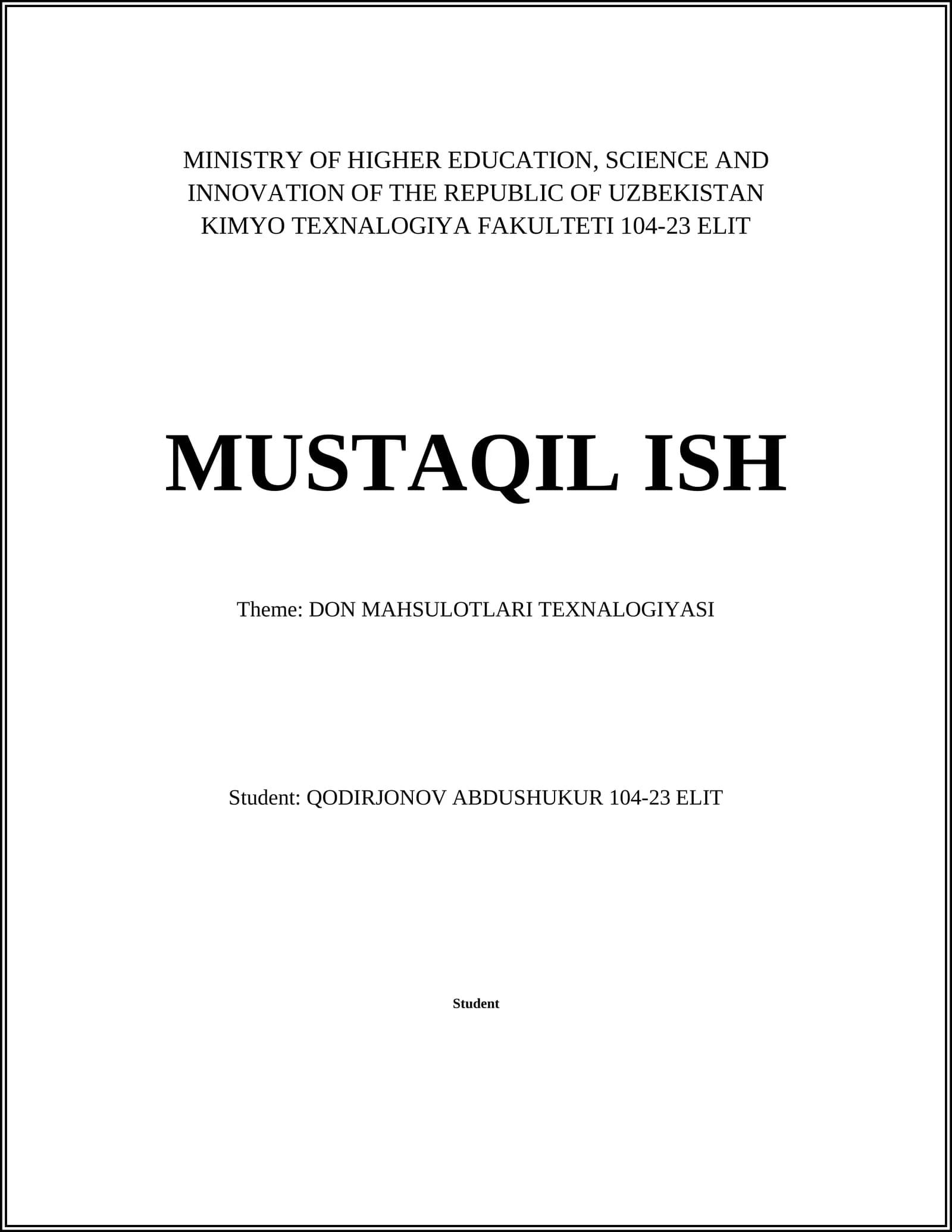 DON MAHSULOTLARI TEXNALOGIYASI